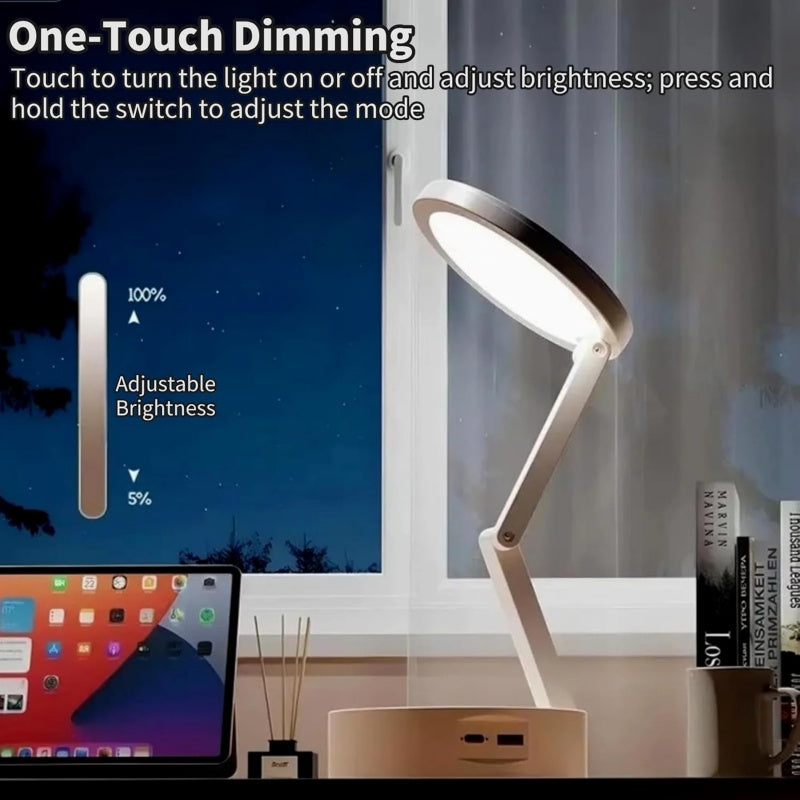 Foldable LED Desk Lamp with Clock, Touch Control & Power Bank – Perfect for Office, Bedroom & Study