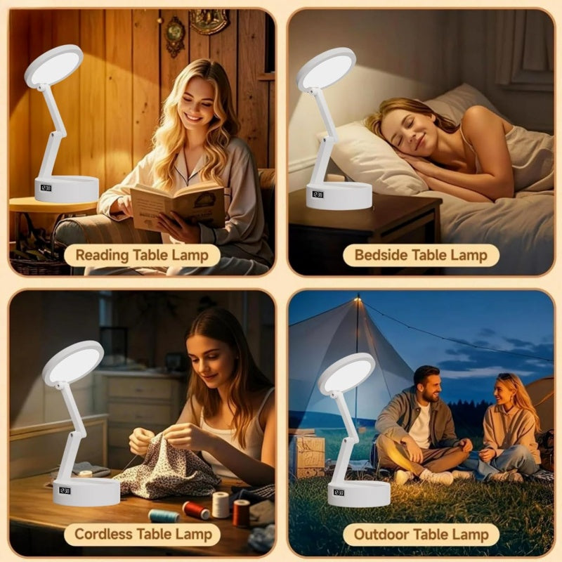 Foldable LED Desk Lamp with Clock, Touch Control & Power Bank – Perfect for Office, Bedroom & Study